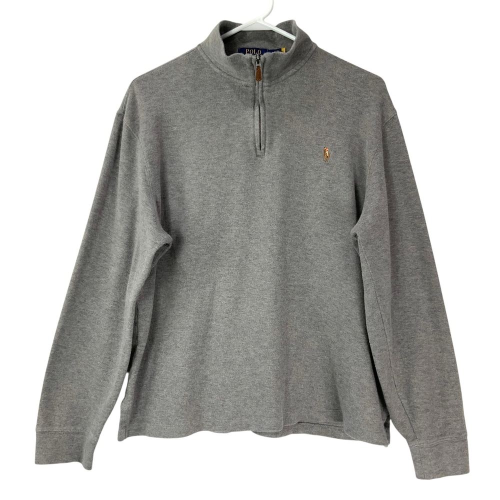 Polo Ralph Lauren Estate Rib Gray Pullover M Quarter-Zip Mock Neck Long Sleeve